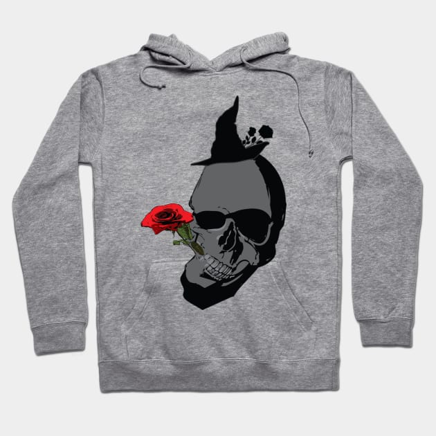 skeleton head and red rose Hoodie by CindyS